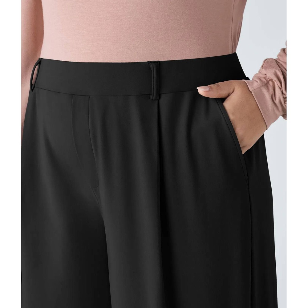 Halara Black Wide Leg Trousers Pleated Front Women Dress Pants Pockets size L - Picture 4 of 13